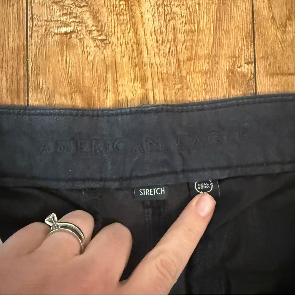 American Eagle Women’s Black Dark Gray Wide Leg High Waist Chinos Slacks Size 8 - Picture 4 of 11